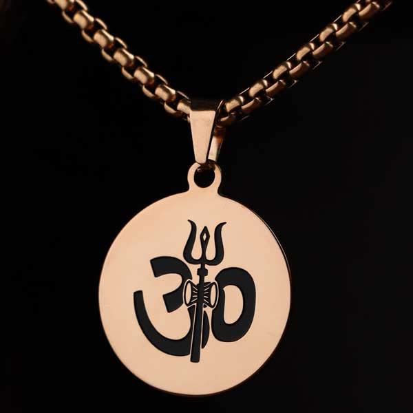El Regalo AUM OM Pendant Necklace for Men/Boys: Stainless Steel OM Mahadev Damroo Pendant Necklace for Man/Boys (Rose Gold OM)