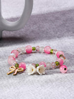 El Regalo Exquisite Lily Flower & Blow Glass Beads Bracelet - Cute Lily Of The Valley Flower Beaded Bracelet, Transparent Gradient Beaded Bow Bracelet For Teen Girls (Gradient Pink)