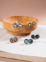 El Regalo 5 Pairs Oxidized German Silver Small Monalisa Stones Stud Earrings Combo Set in Antique Silver Finish for Women/Girls- Timeless Elegance for Casual and Formal Wear (Multi Option-2)