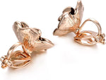 El Regalo Black Rose Flower Vintage Clip On Fake Stud Earrings for Women & Girls - No Piercing Required, Black Gypsy Wild, Gold-Plated Earring Clips for Non-Pierced Ears
