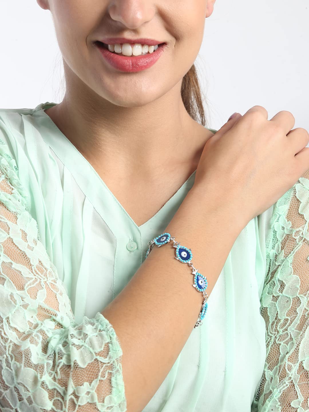 El Regalo Evil Eye Enameled Fashion Bracelet for Girls & Women- Gift for Her- Evil Eye Love, Good Luck & Protection Bracelet (Turquoise Blue Evil Eye Bracelet)