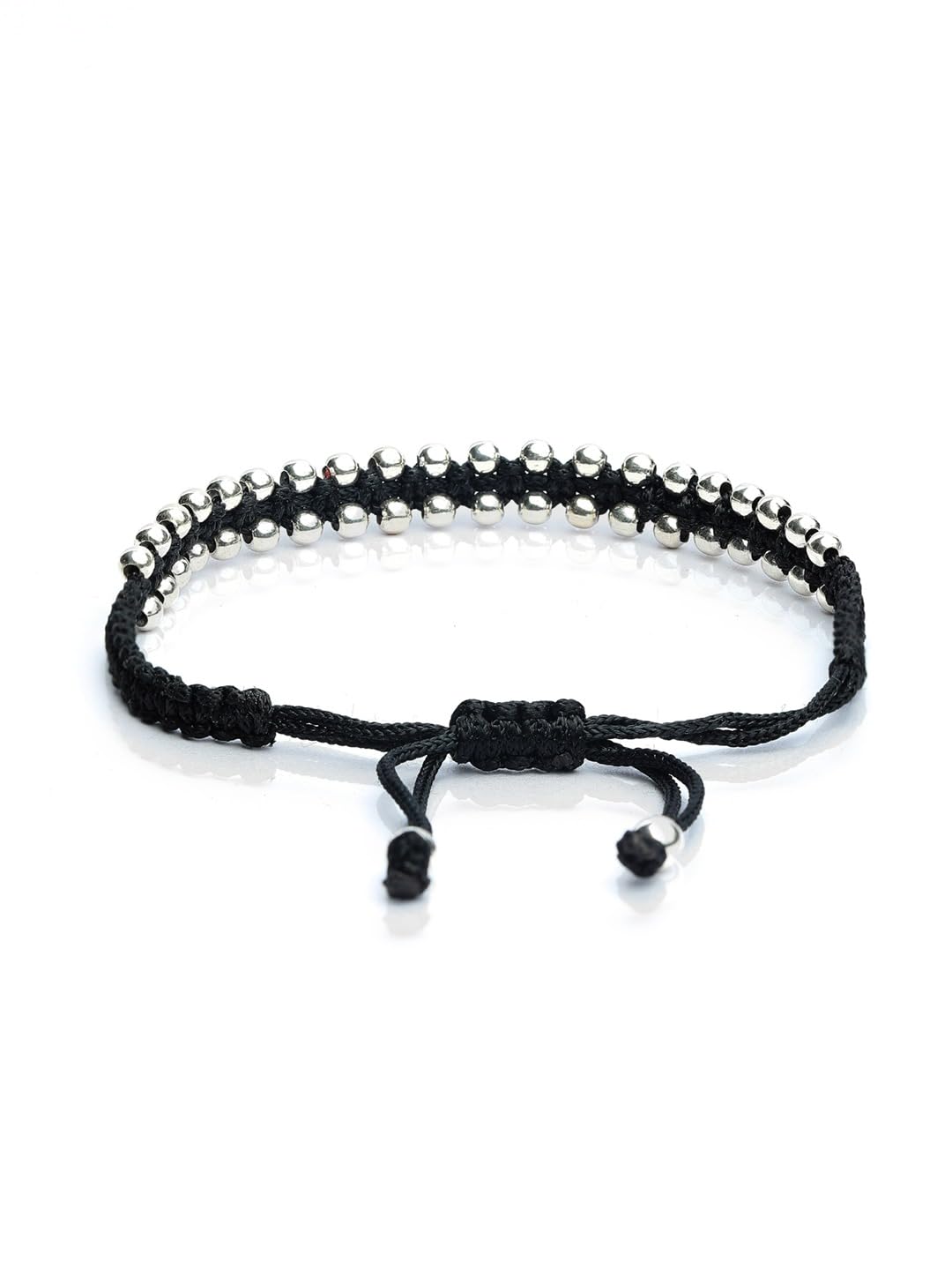 El Regalo Womens 2 Pcs Handmade Beaded Nazaria/Nazar Bracelet Cum Anklet Set- Black Thread Anklet/Bracelet Set (Silver)