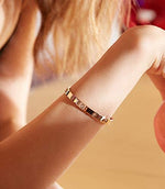 El Regalo Stainless Steel Bangle Bracelet with Cubic Zirconia/CZ for Women - Stainless Steel Openable Bracelet with Magnetic Lock (Gold)