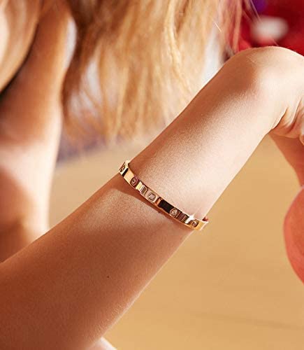 El Regalo Stainless Steel Bangle Bracelet with Cubic Zirconia/CZ for Women - Stainless Steel Openable Bracelet with Magnetic Lock (Gold)