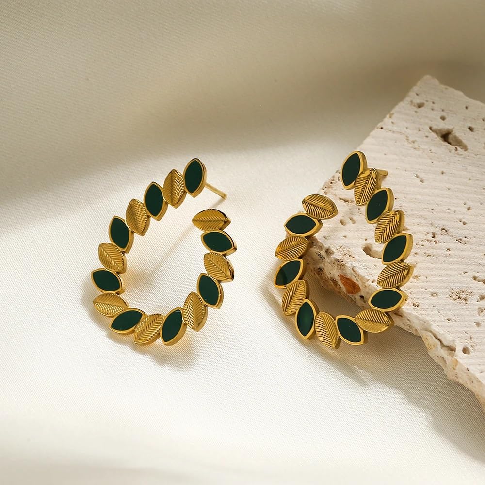 El Regalo Classy Stainless Steel Black & Golden Leaves Stud Earrings- Anti-Tarnish Statement Earrings