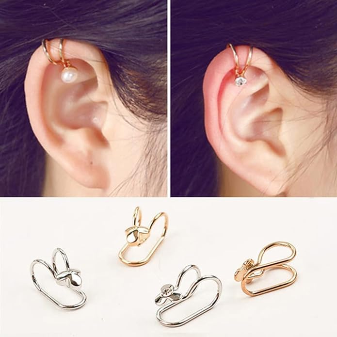 El Regalo 1 Pair Clip On Cartilage Non Piercing Earrings Set for Girls & Women- Trendy Clip On Earrings (Silver Stars)