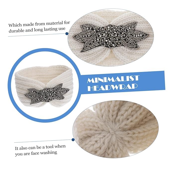 El Regalo 1 PC Winter Knitted Sequin Flower Headband Ear Warmer for Girls & Women - Headwrap with 3D Sequin flower- Ear Warmer Hair Muffs Band | Winter Designer Headbands (Off White)