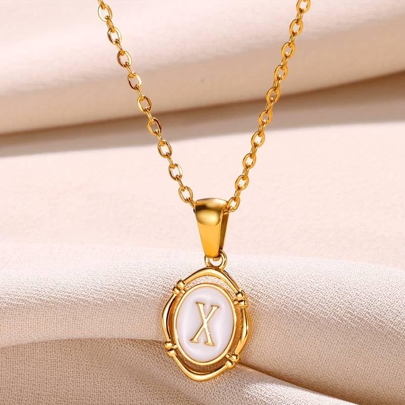 El Regalo Unisex Vintage Style Waterproof Name Initial Letters Pendant Necklaces - Stainless Steel Golden Initials Jewelry - Hypoallergenic Letters Pendant Chain (Letter X)