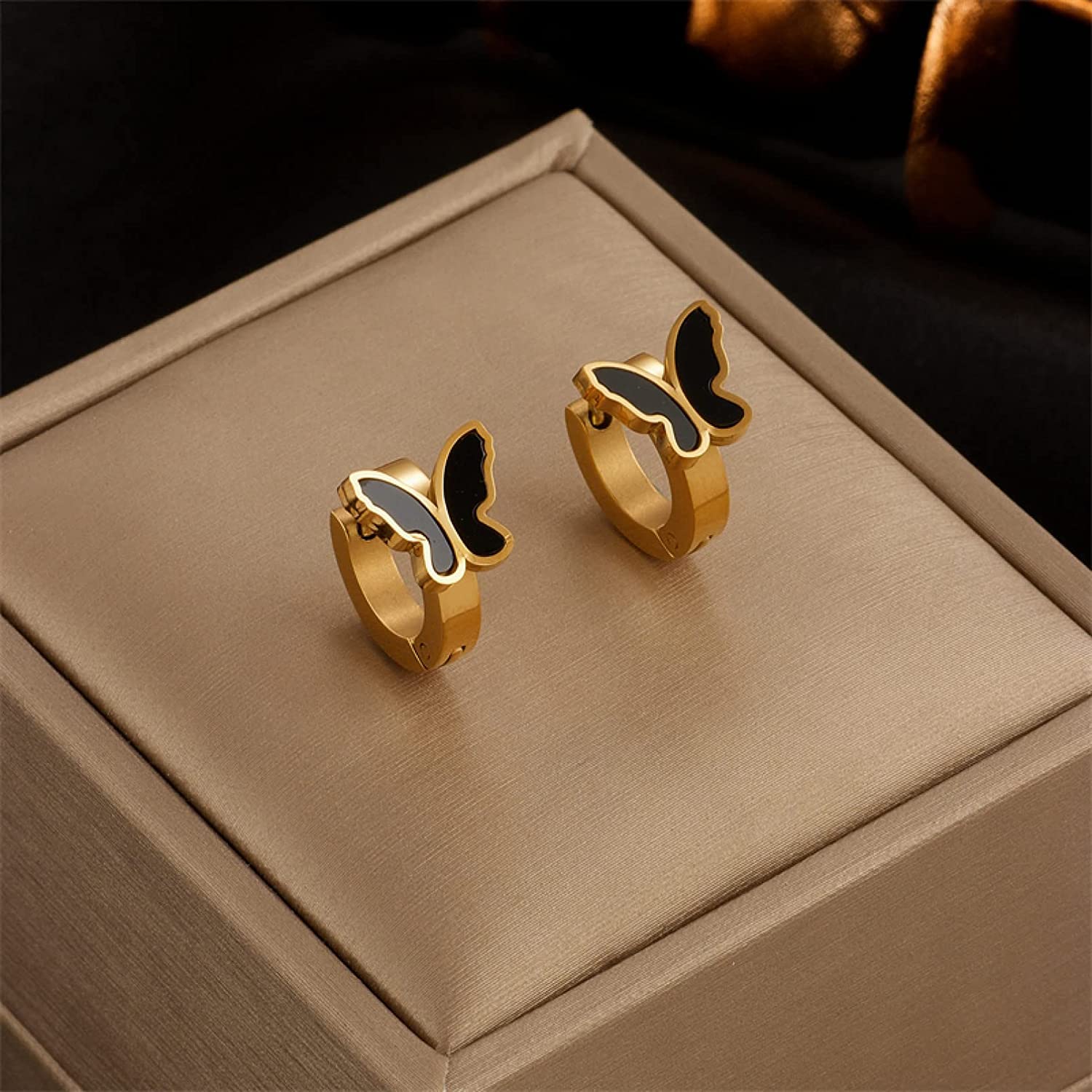 El Regalo Butterfly Earrings for Women/Girls- Stainless Steel Ati Tarnish- NO RUST Butterfly Hoop Earrings (Black Butterfly)