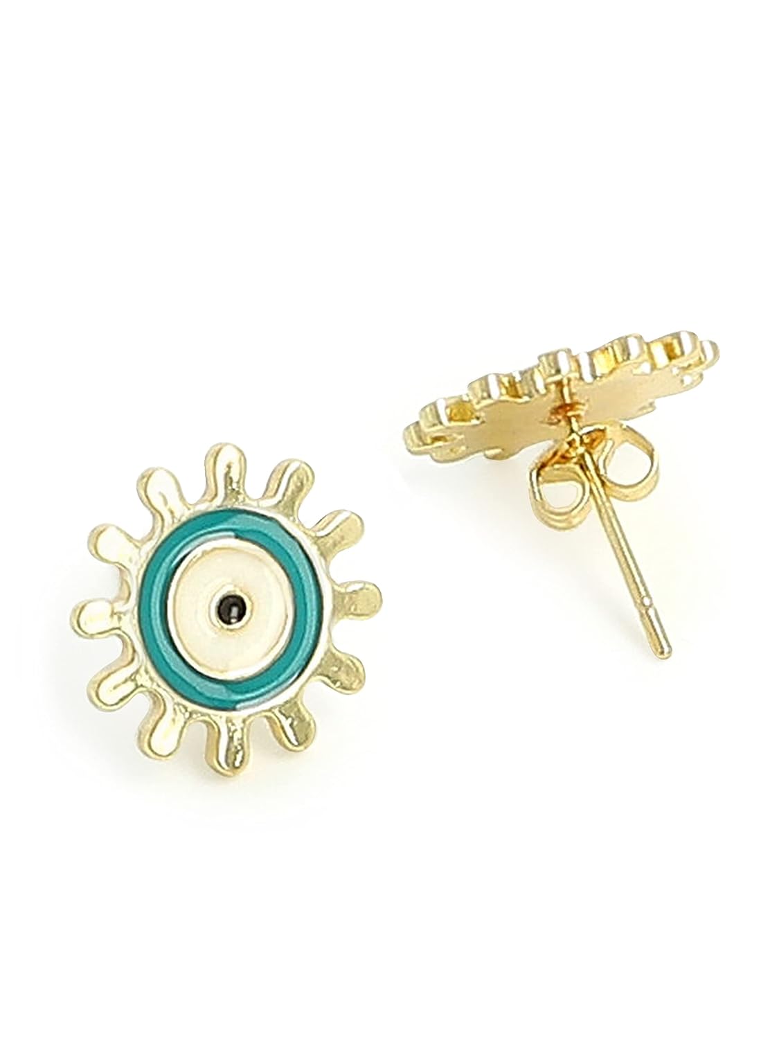 El Regalo 2 Pairs Evil Eye Enameled Post Back Stud Earrings for Girls & Women- Cute & Colorful Turkish Lucky Evil Eye Studs (Evil Eye Studs Option-2)