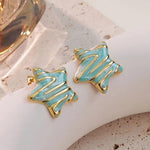 El Regalo Stainless Steel Star Stud Earrings for Girls & Women | Anti-Tarnish Gold Plated Cute Star Shape Enamel Contenporary Fashion Studs Earrings (Turquoise Green)