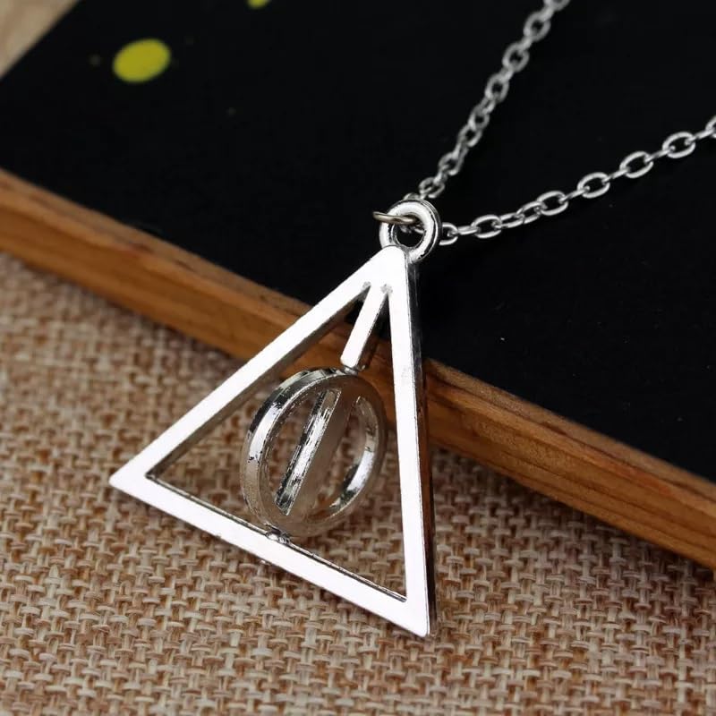 El Regalo Deathly Hallows Rotatable Triangle Pendant Necklace for Girls/Boys- Harry's Iconic Time Necklace Replica for Potterheads
