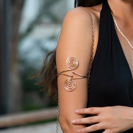 El Regalo Spiral Textured Armelet- Spiral Upper Arm Cuff Bracelet Open Upper Arm Bangle Bracelet Simple Adjustable Armband Jewelry for Women Swirl Coil Upper Arm Band Cuff Bracelet (Style-2)