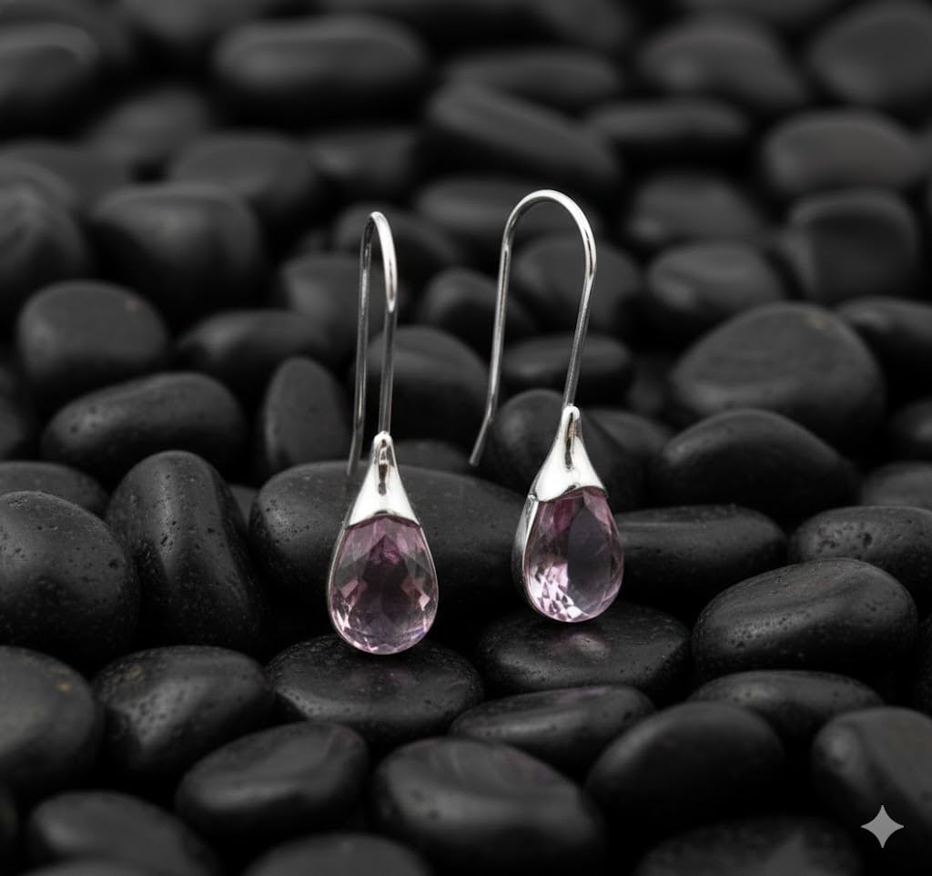 El Regalo Beverly Mint Designs Minimalist Teardrop Drop Earrings for Women & Girls - Classy Pastel Glass Stone Dangle Hooks for Western & Indo-Western Outfits (Lavender Mist)