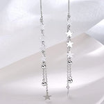 El Regalo 925 Silver Plated Minimalist Long Thin Linear Stars Elegant Threader Dangle Chain Earrings for Girls & Women (Multi Strands Stars Threader)