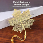 El Regalo Exquisite Metal Leaf Bookmark with Tassel - Gold Plated Hollow Leaves Brass Bookmarks for Students, Book Lovers, Writers, Teachers (Golden Maple Leaf)