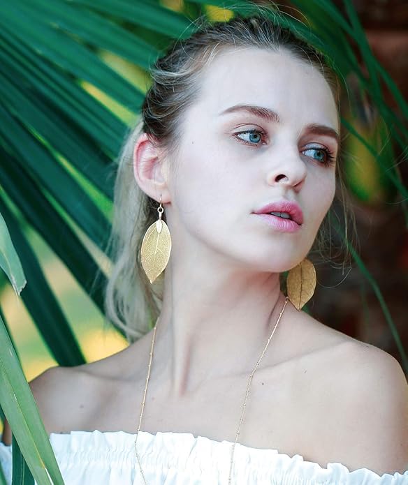 El Regalo Elegant Leaf Drop Dangle Earrings for Women & Girls - Nature Inspired Statement Earrings (Style-3)