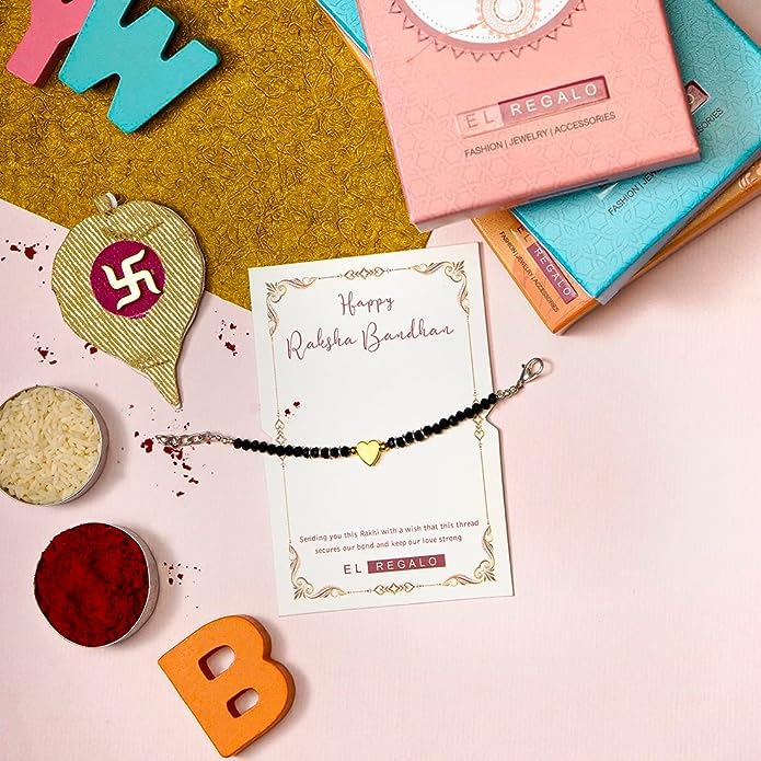 El Regalo 1st Rakhi for Baby Brother - Nazaria Rakhis for 1st Rakhi for Little Brother/Niece/Nephew Rakhis for Kids/Babies/Toddlers (Golden Heart Nazaria Rakhi)