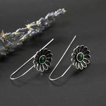 El Regalo Women's & Girl's Vintage Bohemian Style Green Rhinestone Flower Hook Earrings- Elegant Pastoral Style Floral Earrings in Antique Silver Finish