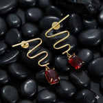 El Regalo Modern Zigzag Brass Statement Drop Earrings for Women & Girls - Contemporary Geometric Handmade Jewelry with Rectangle Stones Drops - Studs for For Western & Ethnic Wear (Ruby Red)