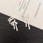 El Regalo Fashionable & Elegant Silver Matt Finish Ear Cuffs for Non Piercing Earrings- Ballet Hollow Cross Ribbon Ear Clips for Girls, Trendy Versatile Clip On Cuff Earrings for Girls & Women