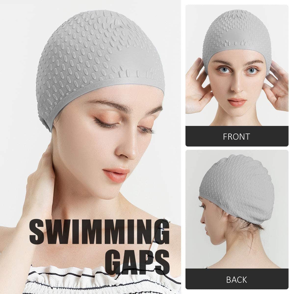 El Regalo 1 PC Silicon Bubbled Swimming Cap for Teens/Adults- Silicone Thickened Long Hair Silicone Swimming Cap (Grey)