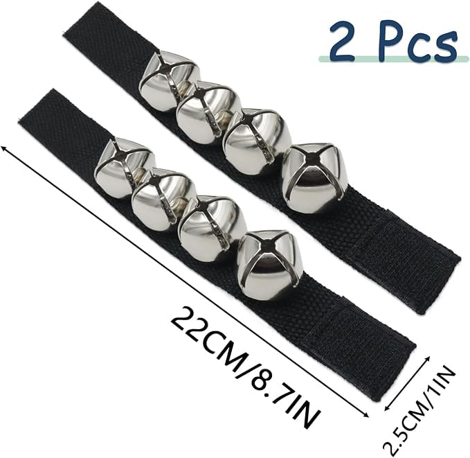 El Regalo 2PCs Jingle Bells Christmas Bracelets | Wrist & Ankle Bells for Party Favors, Musical Rhythm & Christmas Decor | Adjustable Percussion Instruments (Black)