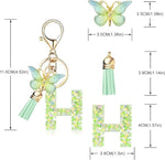 El Regalo Personalized Name Initials Butterfly Charm Keychain - Name Letters Keyring with Green Butterfly & Stars Filled Resin & Tassel Pendant, Purse, Bag, Backpack Accessory (Letter H)