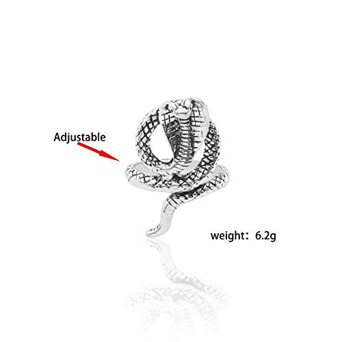 El Regalo Retro Long Spiral Snake Serpent Antique Opening Unisex Finger Rings/Steampunk Snake Ring For Men & Women (Silver) - Adjustable