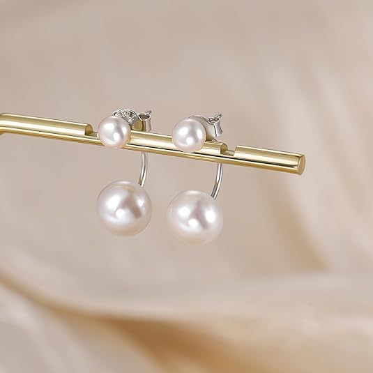 El Regalo Premium 2-Way Front Back Ear Jacket Earrings for Women & Girls | Convertible Cubic Zirconia CZ Studs & Pearl Drops | Elegant Korean Western Party Ear Cuffs for Pierced Ears (CZ Ear Jacket)