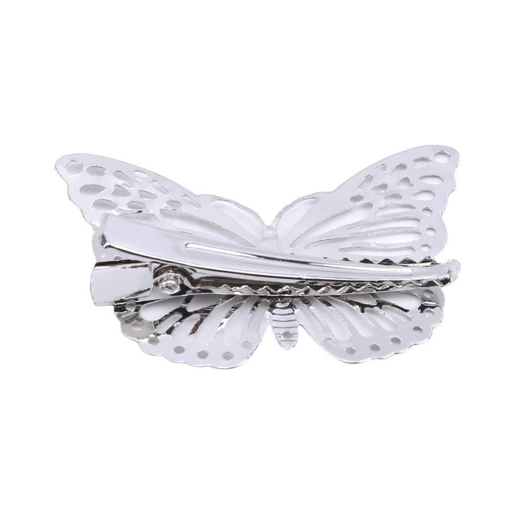 El Regalo 2 Pcs Barrette Hollow Out Golden Butterfly Metal Hair Clips For Girls & Women (Set Of 2) (Silver)