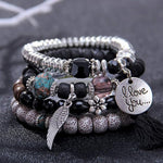 El Regalo 4Pcs/Set Vintage Bohemia Style Wing Beads Tassel Unisex Bracelet - Stackable Multi-layer Modern Charm Bracelets with Wings and I Love You Charms Bracelets (Black)