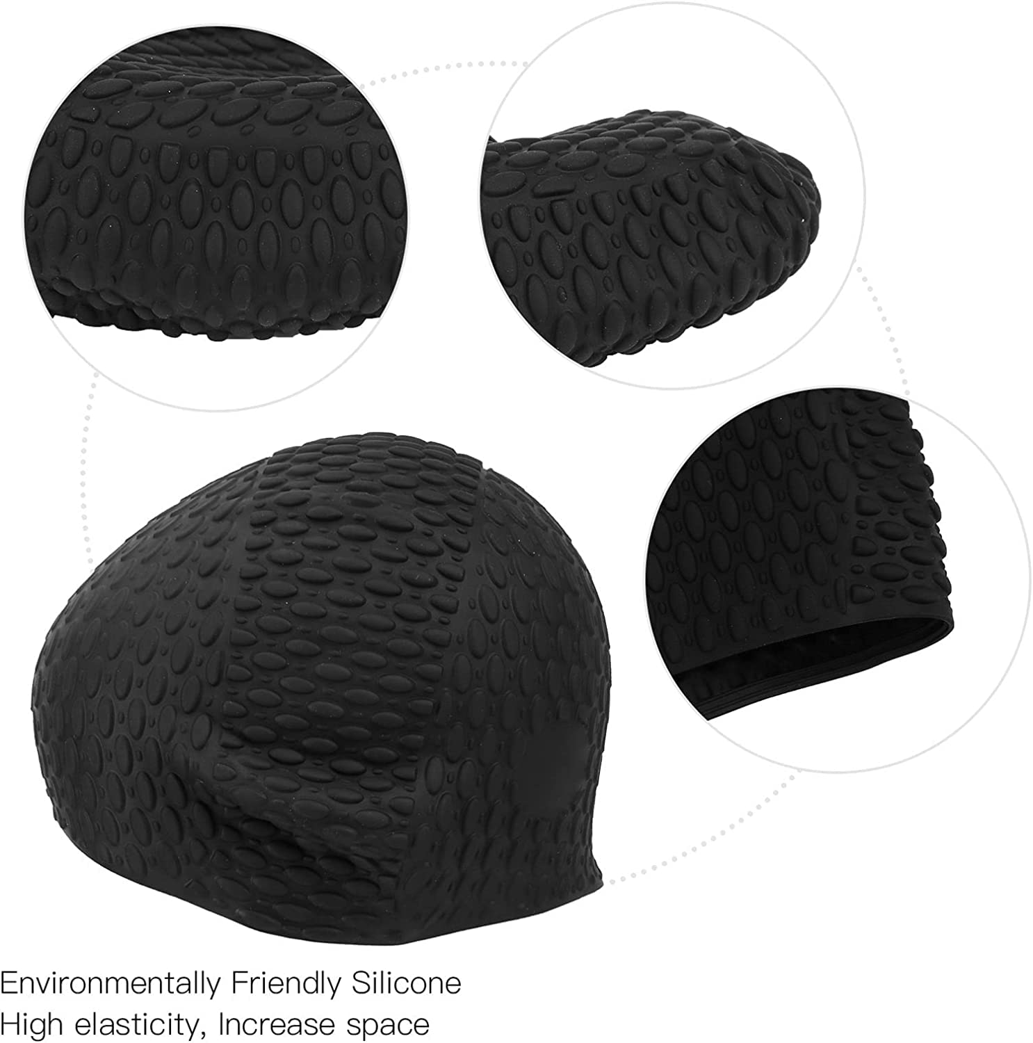 El Regalo 1 PC Silicon Bubbled Swimming Cap for Teens/Adults- Silicone Thickened Long Hair Silicone Swimming Cap (Black)