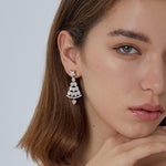 El Regalo CZ Dangling Christmas Tree Stud Earrings for Women & Girls- Rhinestone In-Laid Christmas Tree Dangle Earrings (Silver)