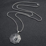 El Regalo Steel Silver Black Tai Chi Yin Yang Bagua Amulet Taoism Eight Trigrams Pendant Necklace for Men & Women