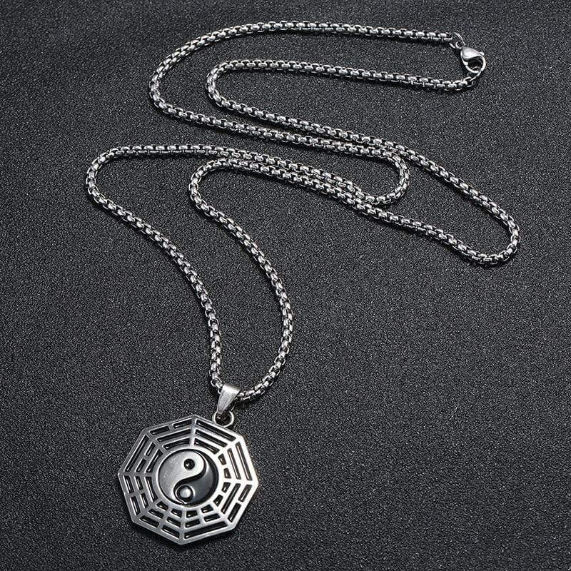 El Regalo Steel Silver Black Tai Chi Yin Yang Bagua Amulet Taoism Eight Trigrams Pendant Necklace for Men & Women