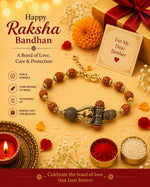 El Regalo Rudraksha Rakhi for Brother- Rudraksha Beads Rakhi Gift Box with shagun & Rakhi Message Card for Bhai/Nephew (Trident)