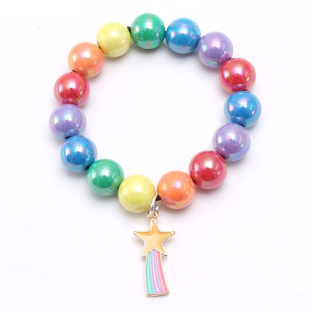 El Regalo 2PCs Girls Kids Rainbow Beads Charms Bracelets Set- Heart, Unicorn, Mermaid, Rainbow, Star charms for Baby Toddler Girls Kids (Star & Heart)