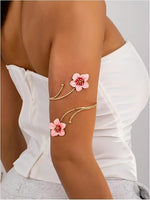 El Regalo Floral Enamel Armlet/Bajuband for Women & Girls - Adjustable Gold-Plated Upper Arm Cuff Bracelet | Bohemian Armlet for Weddings, Festivals & Dance Performances (Pink)