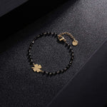 El Regalo Stainless Steel Mangalsutra Evil Eye Nazaria Bracelet- Black Crystal Beads Anti Tarnish Chain Bracelet for Girls/Women (Clover Leaf Nazaria Bracelet)