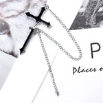 El Regalo 1 Cross Chain Earring - Unique Black Enamel Punk Dangle Drop | Cool Puncture Ear Stud Earring for Women Men Statement Hinged Jewelry Gifts