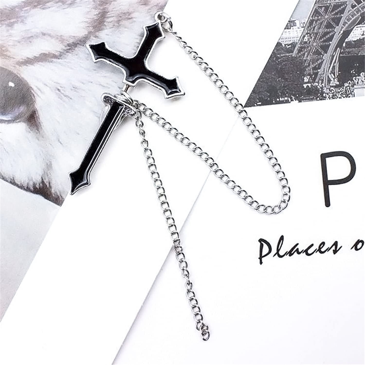El Regalo 1 Cross Chain Earring - Unique Black Enamel Punk Dangle Drop | Cool Puncture Ear Stud Earring for Women Men Statement Hinged Jewelry Gifts