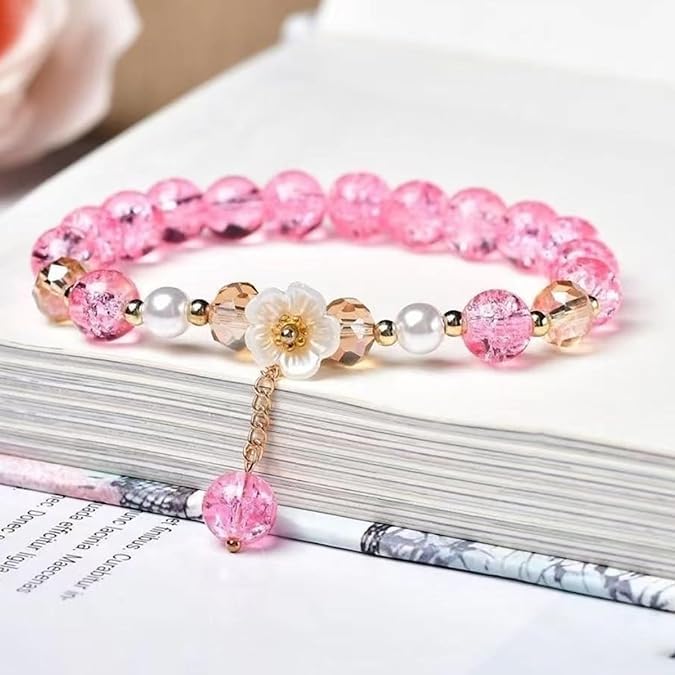 El Regalo 4PCs Cute Flower Bracelets- Shiny & Colorful Flower Charm Bracelets Set- Handmade Crystal Beaded Daisy Bracelets for Women Girls (Colors Option-2)