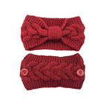 El Regalo 1 PC Knitted Winter Woolen Warm Headband with Buttons for Face Mask Cover | Cold Weather Hair Accessories Head Wrap | Criss Cross Bow Winter Headbands for Girls/Teens/Women (Red)