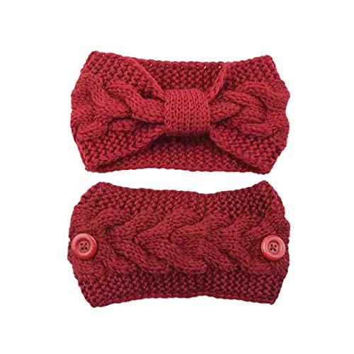 El Regalo 1 PC Knitted Winter Woolen Warm Headband with Buttons for Face Mask Cover | Cold Weather Hair Accessories Head Wrap | Criss Cross Bow Winter Headbands for Girls/Teens/Women (Red)