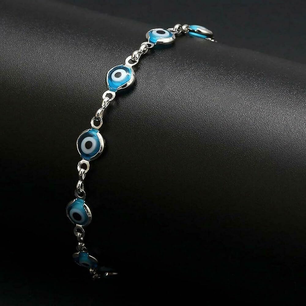 El Regalo Evil Eye Rakhi for Brother/Bhai with Roli Chawal, Rakhi Message Card in Rakhi Gift Box (Silver Blue)