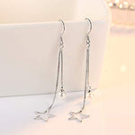 El Regalo 925 Silver Plated Minimalist Long Thin Linear CZ Elegant Threader Dangle Chain Earrings for Girls & Women (Star Pearl Tassel)