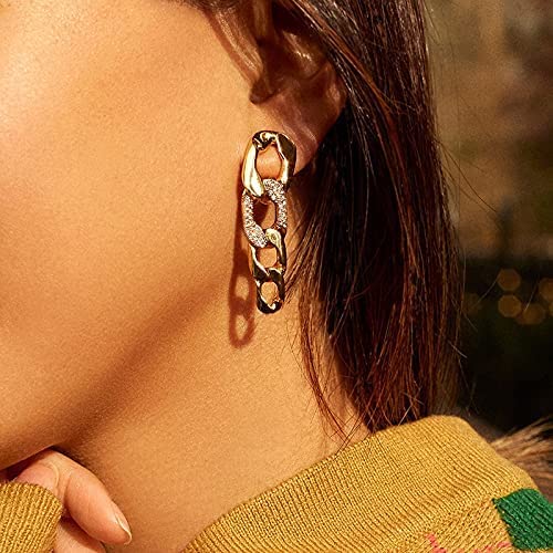 El Regalo Gold Plated Chain Link Drop Dangle Earrings- Cuban Link Golden Chain Stud Dangle Earrings for Women & Girls