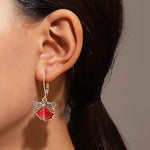 El Regalo Bohemian Vintage Dragonfly Crystal Earrings- Victorian Moonstones Dragonfly Vintage Carved Earrings for Women/Girls (Merlot Red)