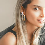 El Regalo Unique Pearl Hoop Earrings - Open C-Shape, Geometric Pearl & Rhinestone Inlay, French Fashion, Exaggerated Statement Earrings for Women & Girls